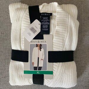NEW Max & Mia Women's Soft 100% Cotton Open Front Cardigan Sweater, Ivory, XL